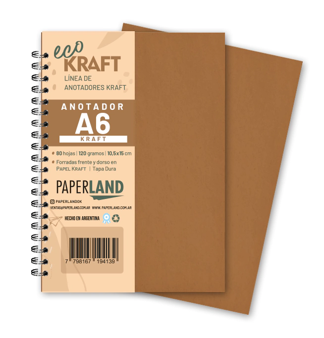 Anotador Eco Kraft A6 / 80 hs kraft de 120 gr. x 12 un.