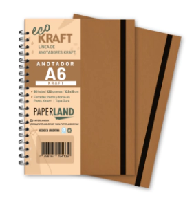 Anotador Eco Kraft A6 / c/elast. / 80 hs kraft de 120 gr. x 12 un.