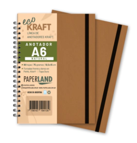Anotador Eco Kraft A6 / c/elast. / 96 hs natural . de 75 gr. x 12 un.