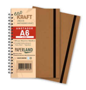 Anotador Eco Kraft A6 / c/elast. / 96 hs lisas bl. de 80 gr. x 12 un.