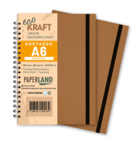 Anotador Eco Kraft A6 / c/elast. / 96 hs rayadas de 80 gr. x 12 un.