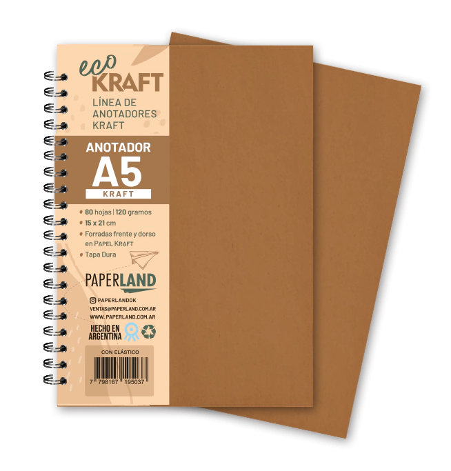 Anotador Eco Kraft A5 / 80 hs kraft de 120 gr. x 12 un.