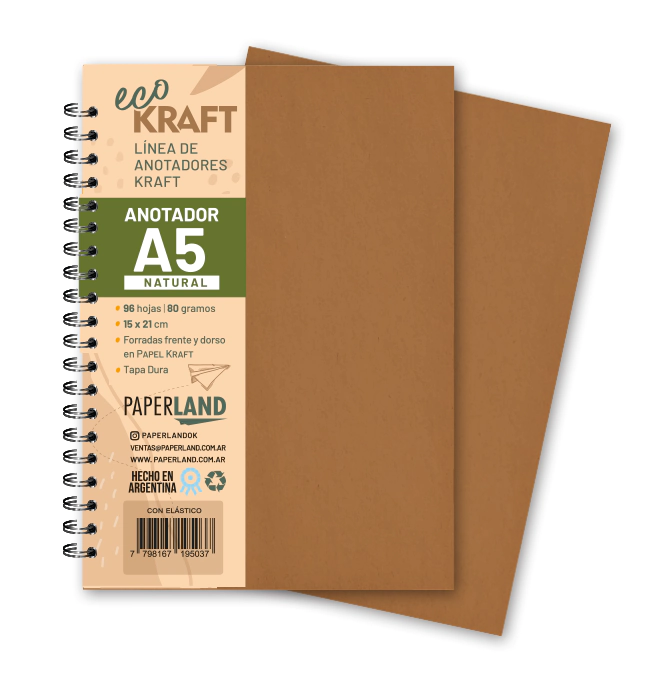 Anotador Eco Kraft A5 / 96 hs natural . de 75 gr. x 12 un.