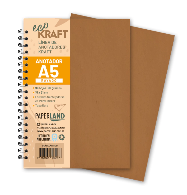 Anotador Eco Kraft A5 / 96 hs rayadas de 80 gr. x 12 un.