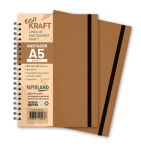 Anotador Eco Kraft A5 / c/elast. / 80 hs kraft de 120 gr. x 12 un.