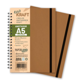 Anotador Eco Kraft A5 / c/elast. / 96 hs natural . de 75 gr. x 12 un.