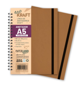 Anotador Eco Kraft A5 / c/elast. / 86 hs punteadas. de 90 gr. x 12 un.