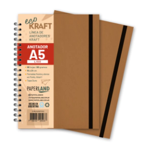 Anotador Eco Kraft A5 / c/elast. / 96 hs lisas bl. de 80 gr. x 12 un.