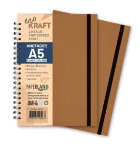 Anotador Eco Kraft A5 / c/elast. / 96 hs cuadriculadas de 80 gr. x 12 un..
