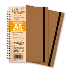 Anotador Eco Kraft A5 / c/elast. / 96 hs rayadas de 80 gr. x 12 un.