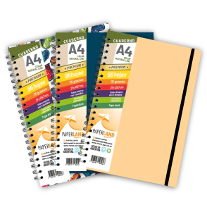 Cuaderno A4 C/el&aacute;stico / 96 hs nat de 75 gr. / x 12u. - Tapas surtidas