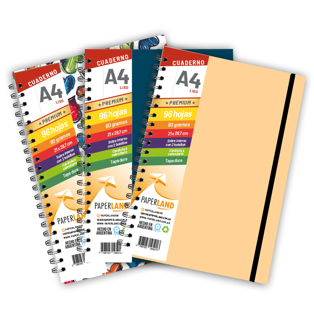 Cuaderno A4 C/el�stico / 96 hs lisas de 80 gr. / x 12u. - Tapas surtidas