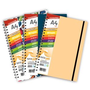 Cuaderno A4 C/el&aacute;stico / 96 hs lisas de 80 gr. / x 12u. - Tapas surtidas
