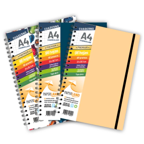 Cuaderno A4 C/el&aacute;stico / 96 hs cuadriculadas de 80 gr. / x 12u. - Tapas surtidas