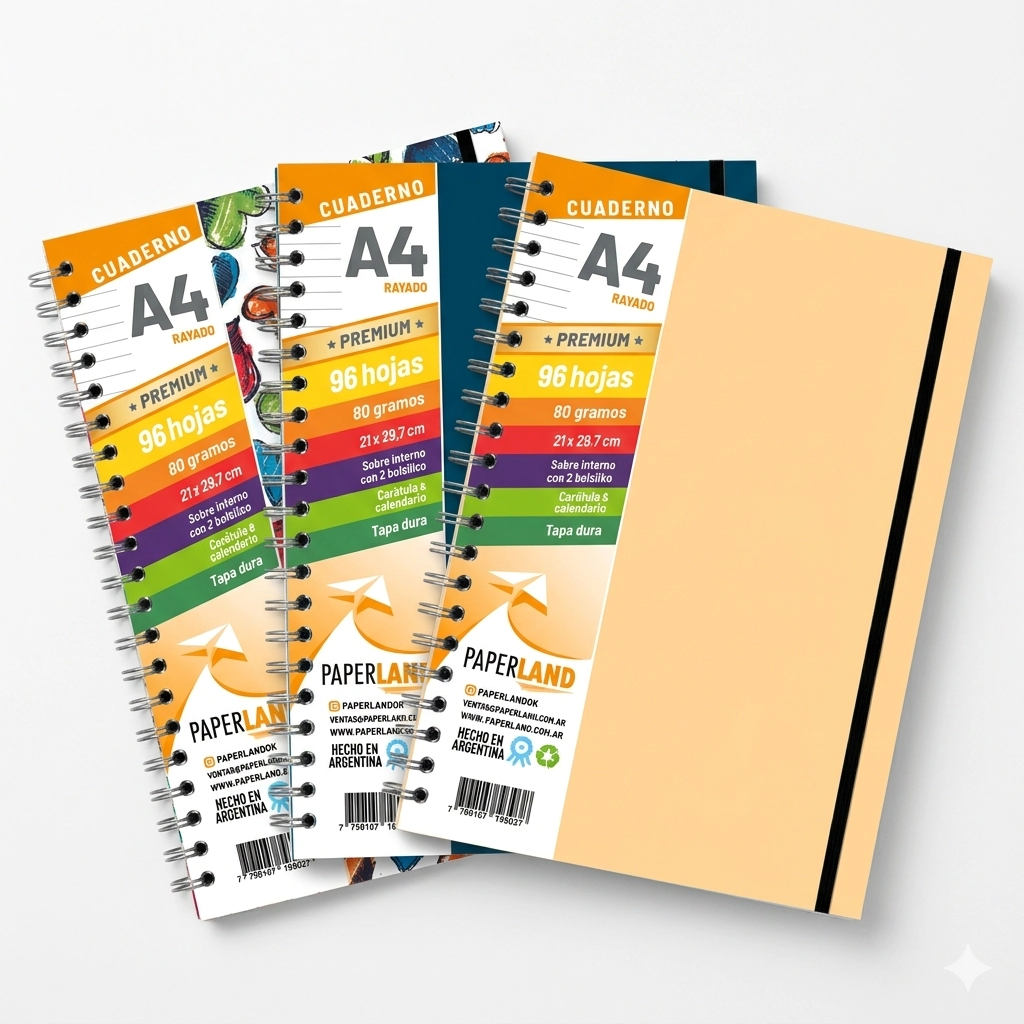 Cuaderno A4 C/el�stico / 96 hs Rayadas de 80 gr. / x 12u. - Tapas surtidas