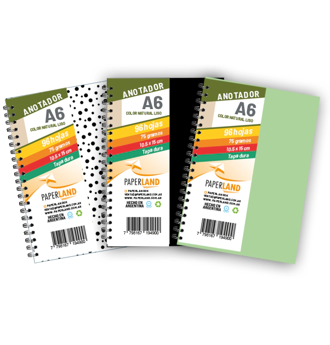 Anotador A6  / 96 hs nat de 75 gr. / x 12u. - Tapas surtidas
