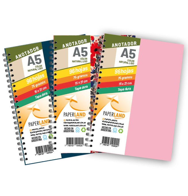 Anotador A5  / 96 hs nat de 75 gr. / x 12u. - Tapas surtidas