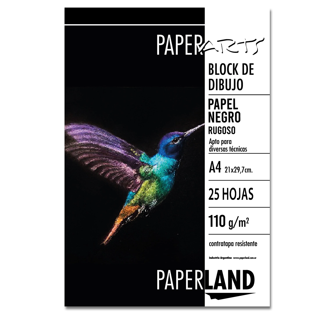 Block art papel negro 110 gr rugoso emblocado x 25 hs. A4 x 6 un.