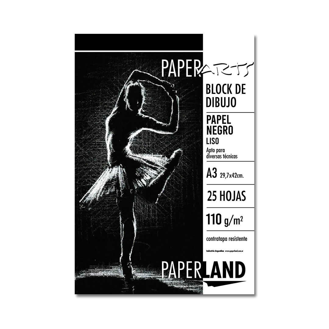 Block art papel negro 110 gr liso emblocado x 25 hs. A3 x 6 un.