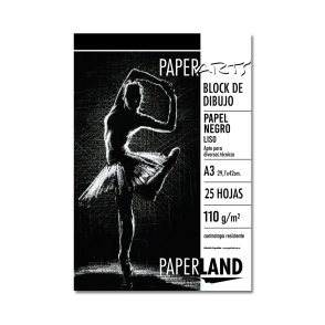 Block art papel negro 110 gr liso emblocado x 25 hs. A3 x 6 un.