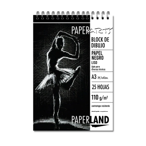 Block art papel negro 110 gr liso c/espiral x 25 hs. A3 x 6 un.