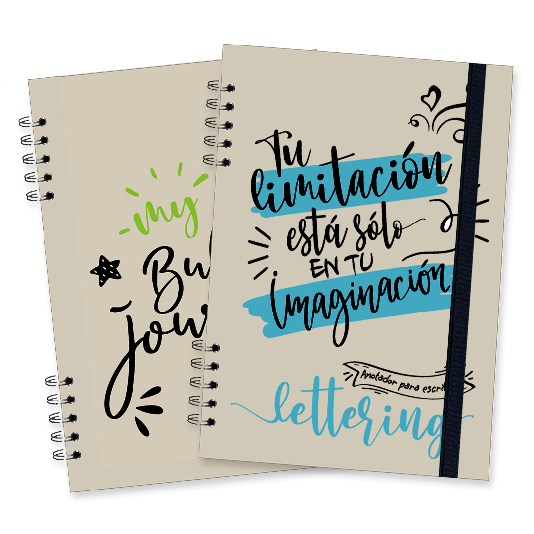 Anotador Lettering / Bullet Journal A5 / 96 hs de 90 gr. surt c/elast x 12 u.
