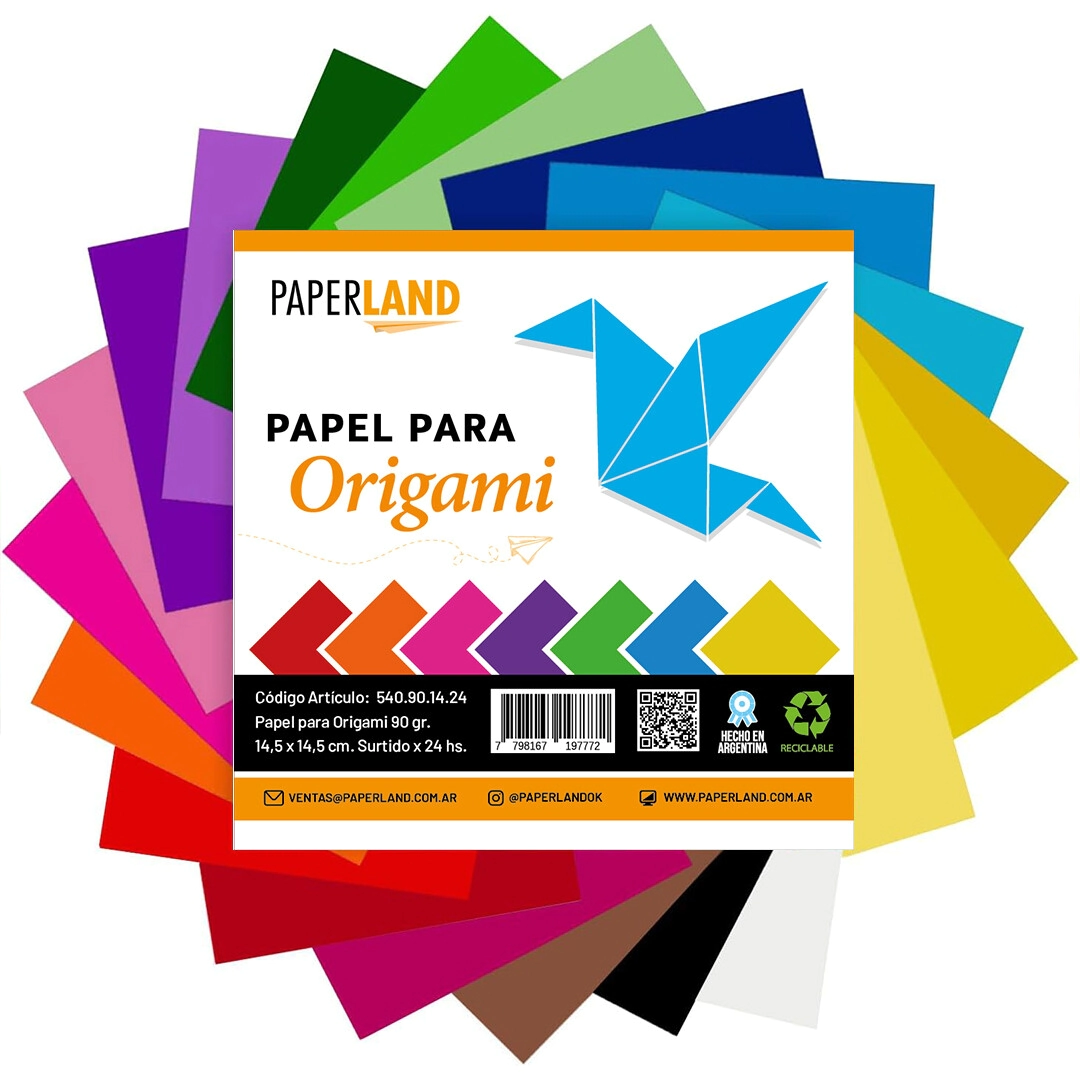 Papel p/ Origami 90 gr. 14,5x14,5 cm surtido x 24 hs - Bulto x 25 paq.