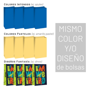 Bolsas cotillon MISMO color y/o dise&ntilde;os vs 12.5x7x24 cm. x 1000 u