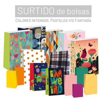 Bolsas cotillon SURT. color/diseNos vs 12.5x7x24 cm. x1000u.