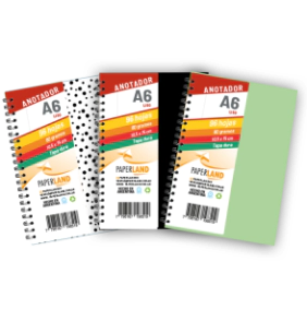 Anotador A6  / 96 hs lisas de 80 gr. / x 12u. - Tapas surtidas