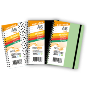 Anotador A6 C/el&aacute;stico / 96 hs Rayadas de 80 gr. / x 12u. - Tapas surtidas