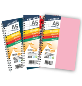 Anotador A5  / 96 hs cuadriculadas de 80 gr. / x 12u. - Tapas surtidas