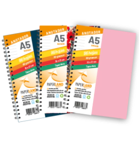 Anotador A5  / 96 hs Rayadas de 80 gr. / x 12u.  Tapas surtidas