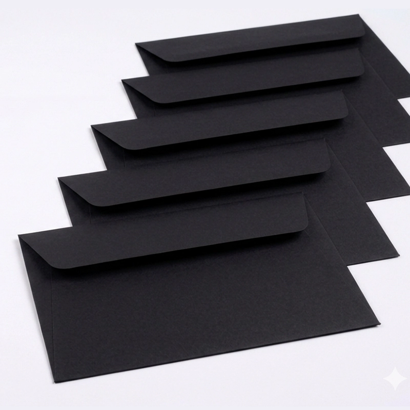 Sobres 12,5x17 cm de papel especial negro 90 gr x 25u