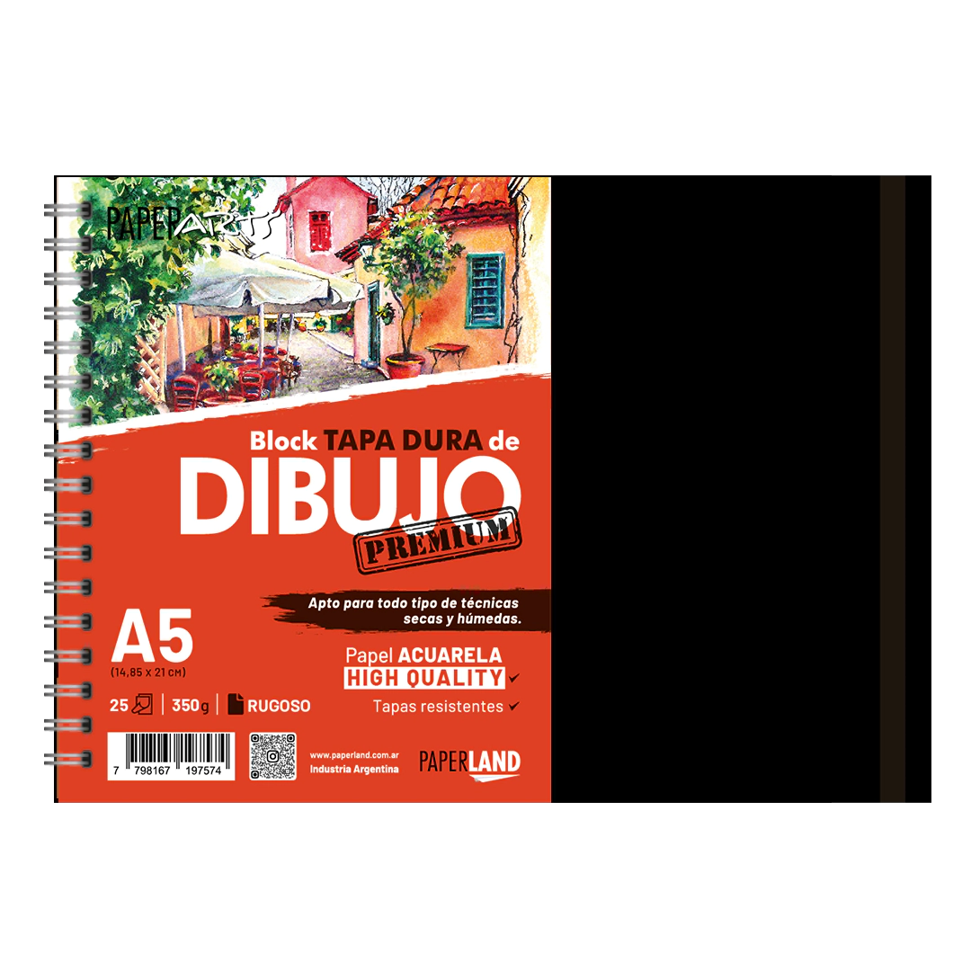 Block Art. Premium TD Acuarela High Quality c/esp y elast.25h rugoso 350gr A5 x 4u