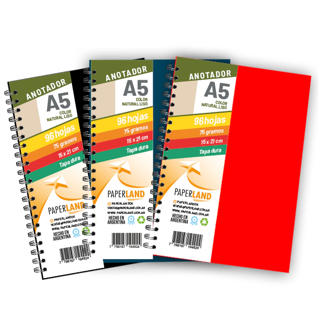 Anotador A5  / 96 hs nat de 75 gr. / x 12u. - Tapas de colores intensos