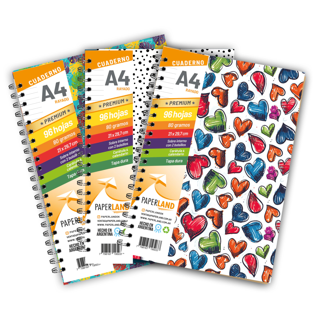 Cuaderno A4  / 96 hs Rayadas de 80 gr. / x 12u. - Tapas fantas�a