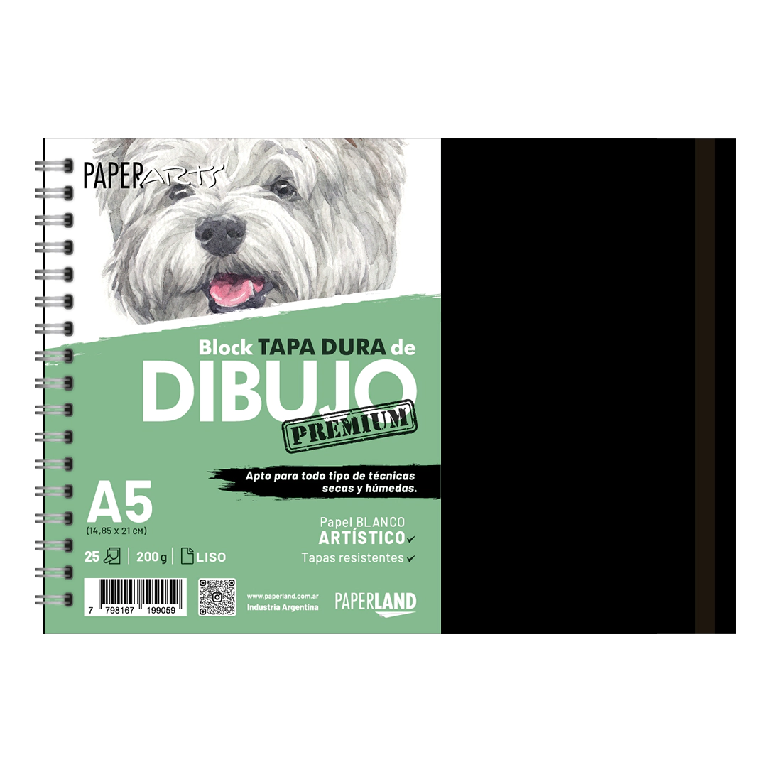 Block Dib Art Premiun TD c/espiral y elast. x 25h liso 200gr A5 x 4u