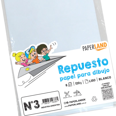 Repuesto de dibujo blanco 120 gr. Nro 3 (24x19 cm) x 8 hojas x 500 un