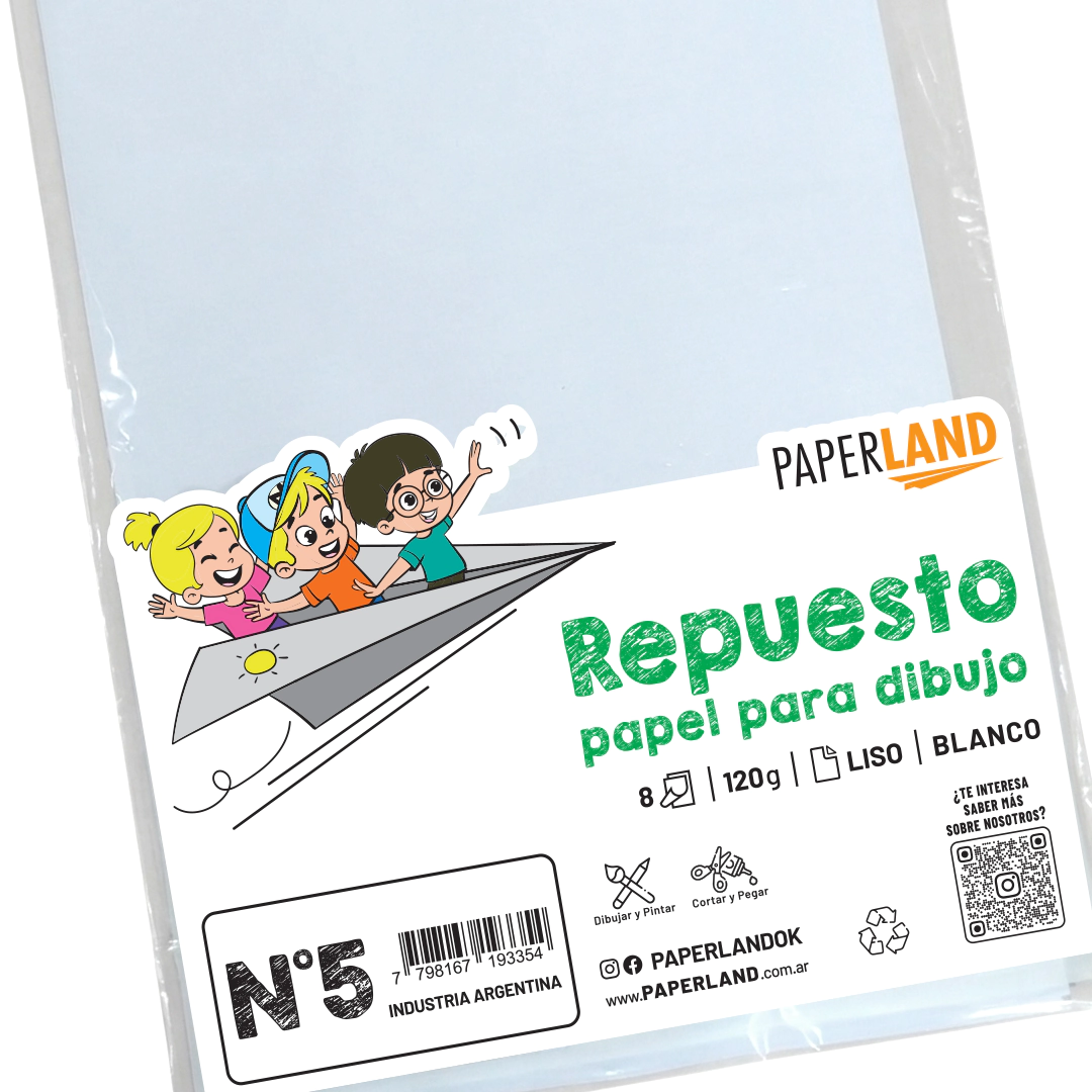 Repuesto de dibujo blanco 120 gr. Nro 5 (23x32 cm) x 8 hojas x 400 un
