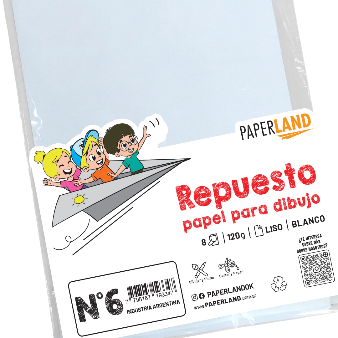 Repuesto de dibujo blanco 120 gr. Nro 6 (47x32 cm) x 8 hojas x 200 un