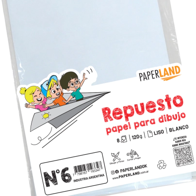 Repuesto de dibujo blanco 120 gr. Nro 6 (47x32 cm) x 8 hojas x 200 un