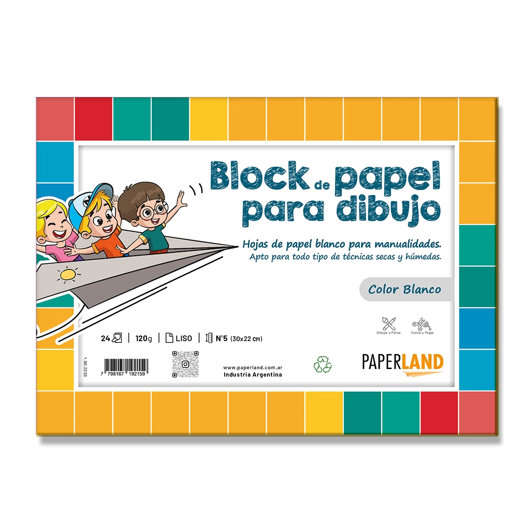 Block de dibujo esc N�5 (22x30 cm) 24 hs blancas de 120 gr - emblocado x 10 un.