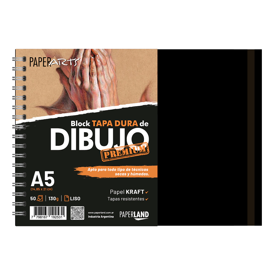 Block art. Premium TD c/espiral y elast. 50 hs pap kraft 130gr A5 x4u