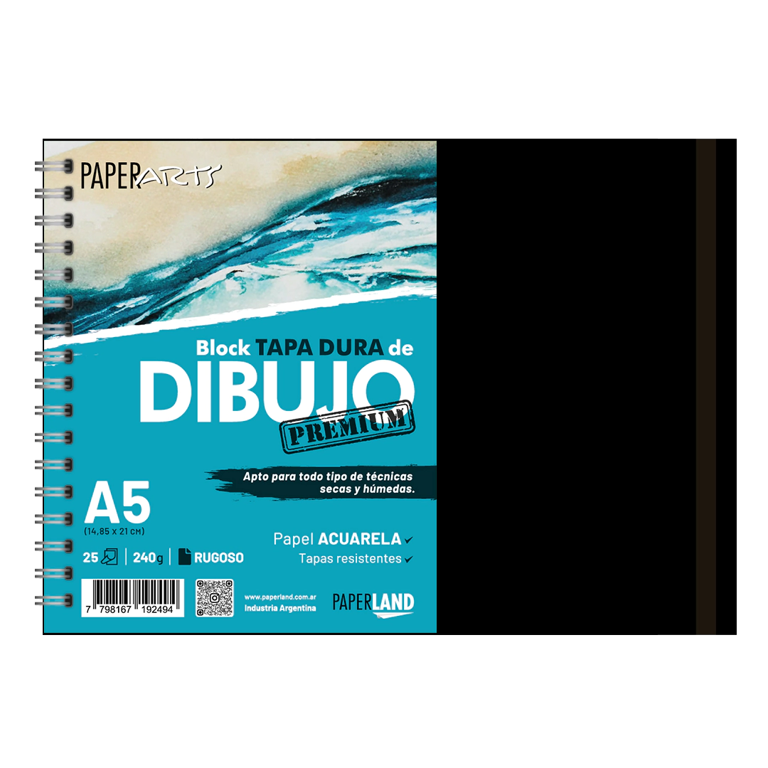 Block art. Premium TD p/acuarela  c/espiral y elast.25h pap rugoso 240gr A5 x4u