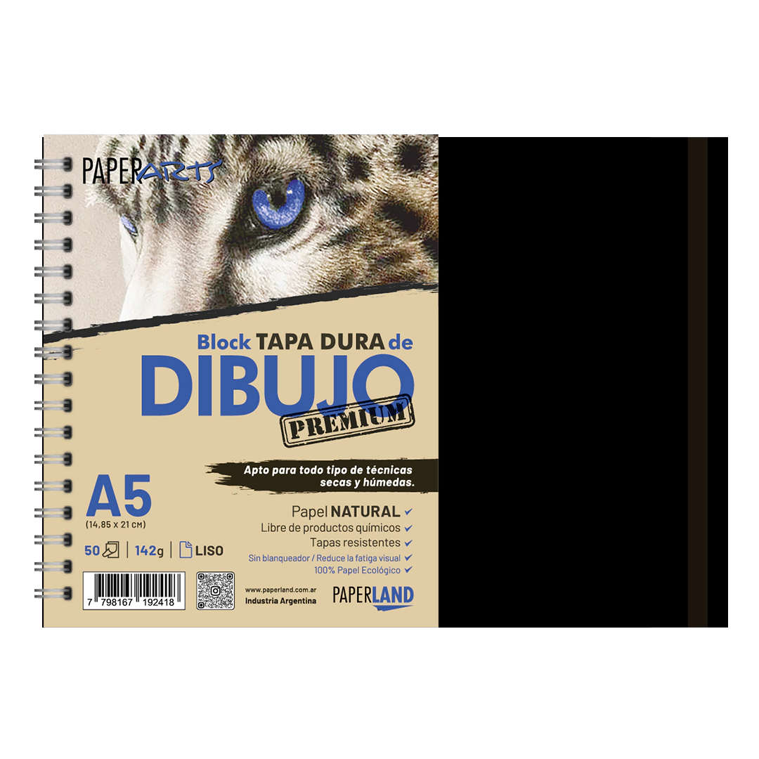 Block art. Premium TD c/espiral y elast. x 50h pap natural liso 142gr A5 x4u