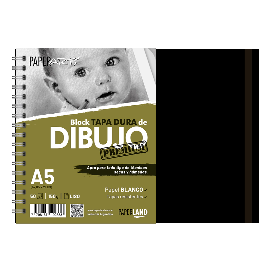 Block art. Premium TD c/espiral y elast. x 50h liso 150gr A5 x4u